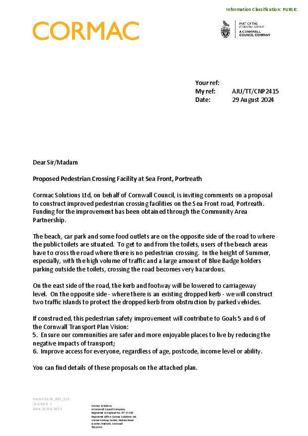 proposed pedestrian crossing consultation letter page 1